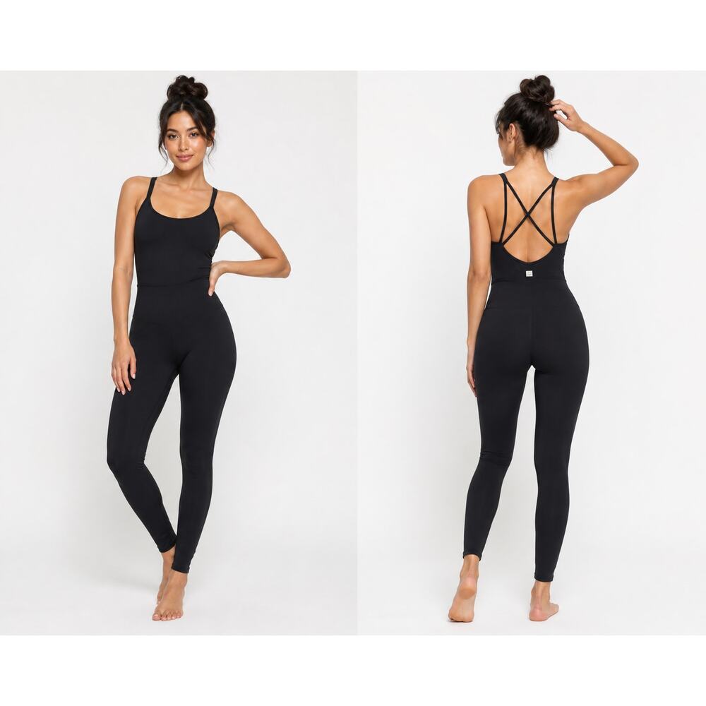 Vuori Mindset Jumpsuit Black Strappy Back Yoga Bodysuit Women’s M VW485